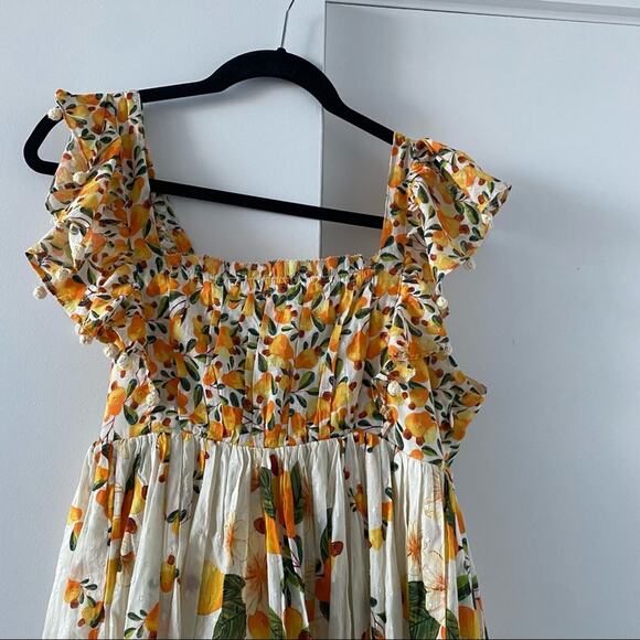 Farm Rio Cashew Ruffle Crossback Boho Maxi Floral Dress Long Summer Cotton - Picture 9 of 9